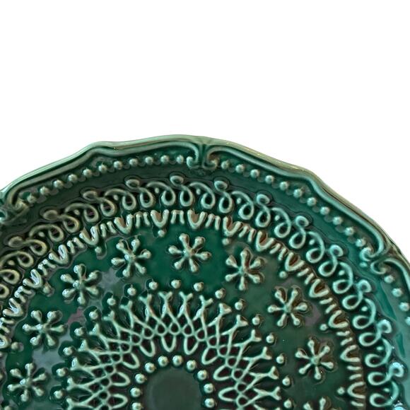 Potter's Studio Green Holiday Dinner Plates 10" Ceramic Set of 4 Christmas New - Picture 3 of 10